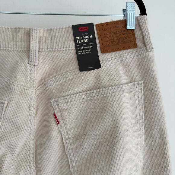Levis 70s Rise High Flare Corduroy Pants Womens 33x34 Ivory Bell Bottom Boho - Picture 6 of 10
